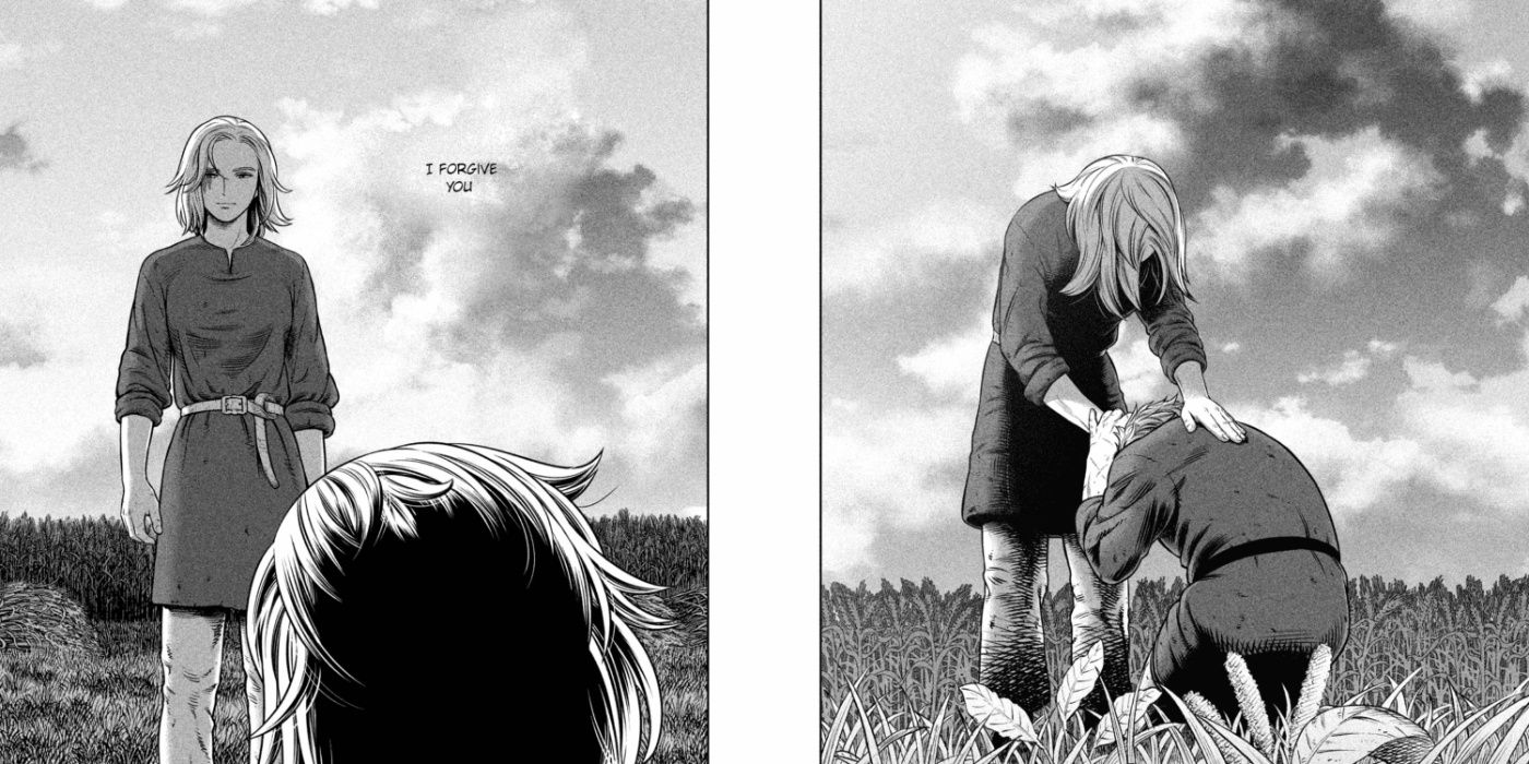 Hild forgives Thorfinn in Vinland Saga.