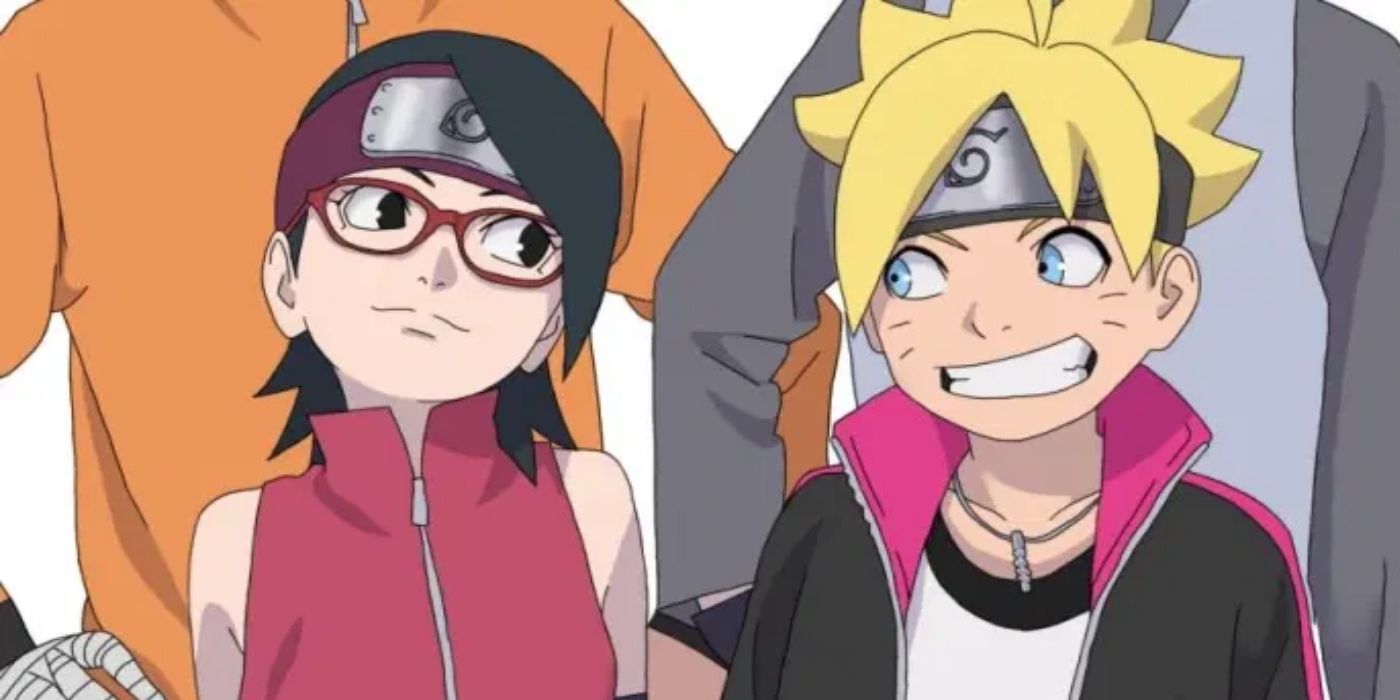 sarada and boruto staring at eachother